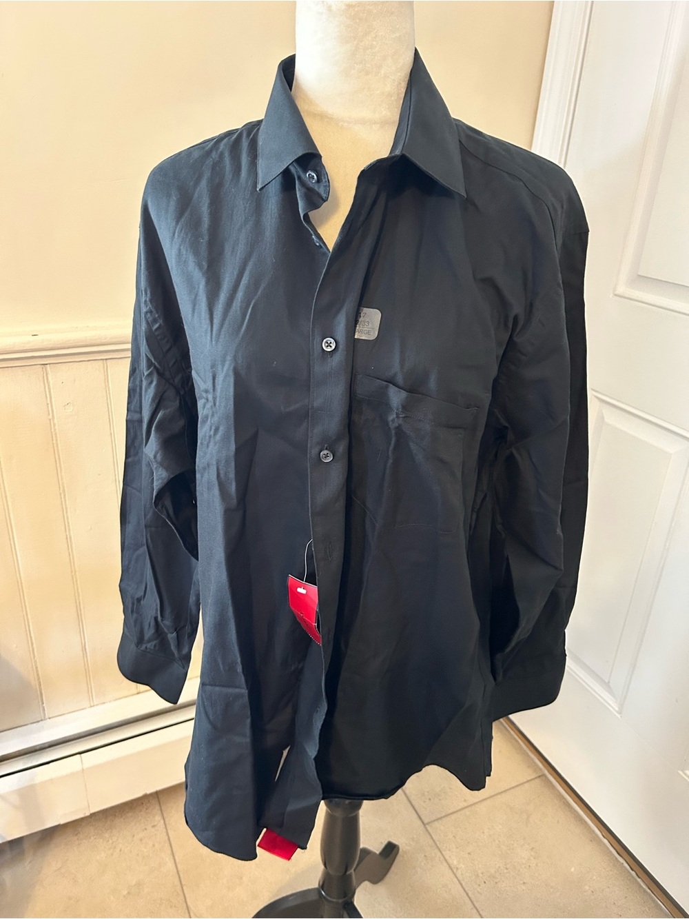 NWT Alfani Men’s Fitted 100% Cotton Black Long Sleeve Dress Shirt XL 17 32/33